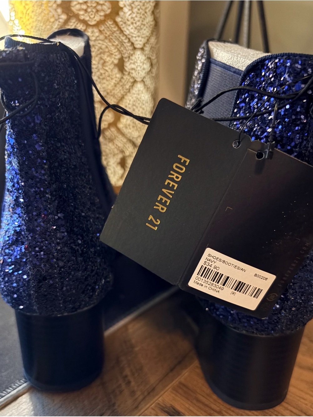 Forever 21 Navy Blue Glitter Chelsea Ankle Boots - Picture 6 of 8